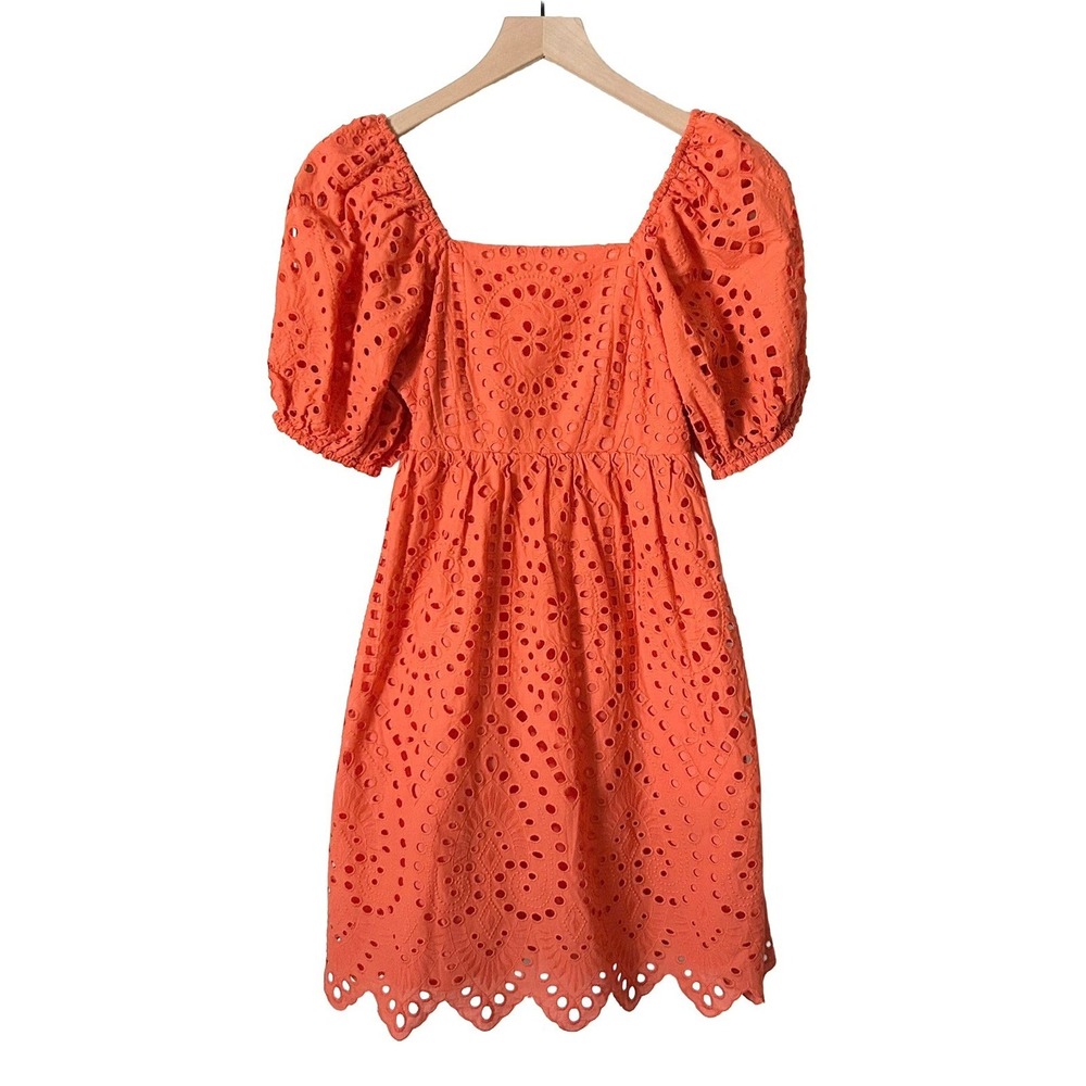 Tuckernuck Hyacinth House Orange Eyelet Clara Mini Dress Puff Sleeve XXS - Picture 2 of 6